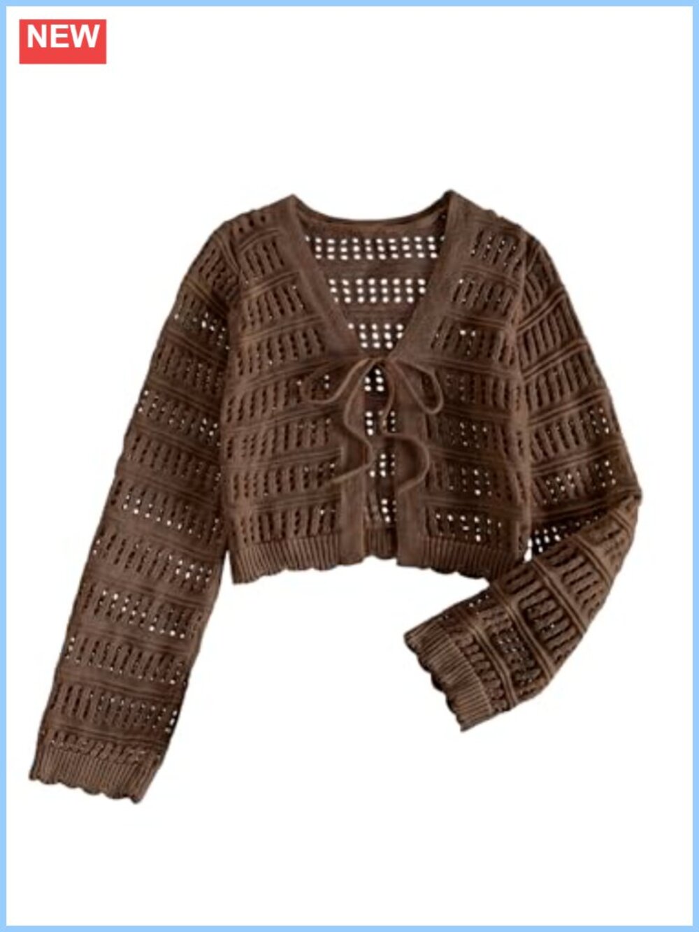 Tie Front Cropped Knit Cardigan V Neck Long Sleeve Outerwear